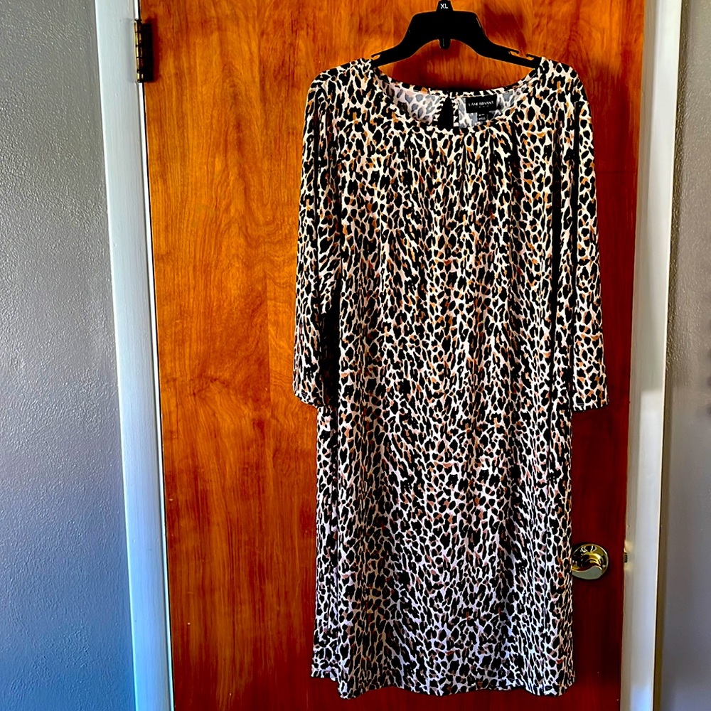 Lane Bryant leopard print stretch midi 3/4 sleeve swing dress size 18/20